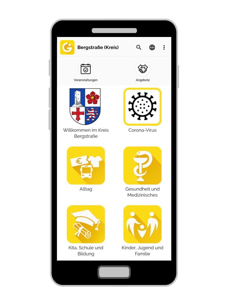 Ein kleiner Einblick in die Gestaltung der neuen Integreat-App: Ein leichter und übersichtlicher Zugriff auf die wichtigsten Themen