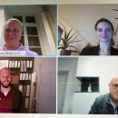 (von oben links nach rechts unten) Gesundheitsdezernentin Diana Stolz, die kommissarische ärztliche Teamleiterin der Projektkoordination Gesundheitsversorgung Sabrina Vanessa Schmitz, Dr. med. Carsten Prettin und Dr. med. Thomas Hering beim digitalen Austausch.