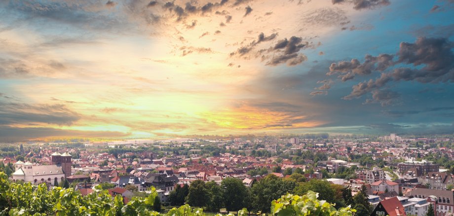 Das Bild zeigt eine Luftaufnahme von Bensheim.