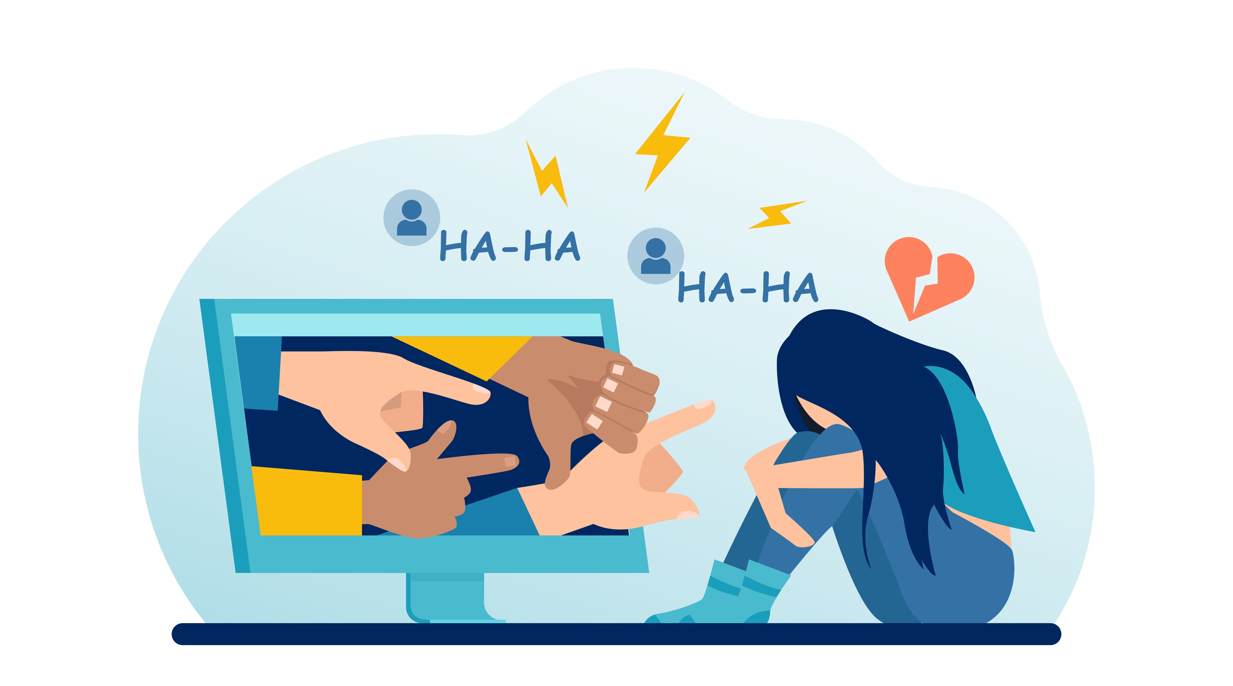 Mädchen vor PC-Bildschirm: am Boden zerstört