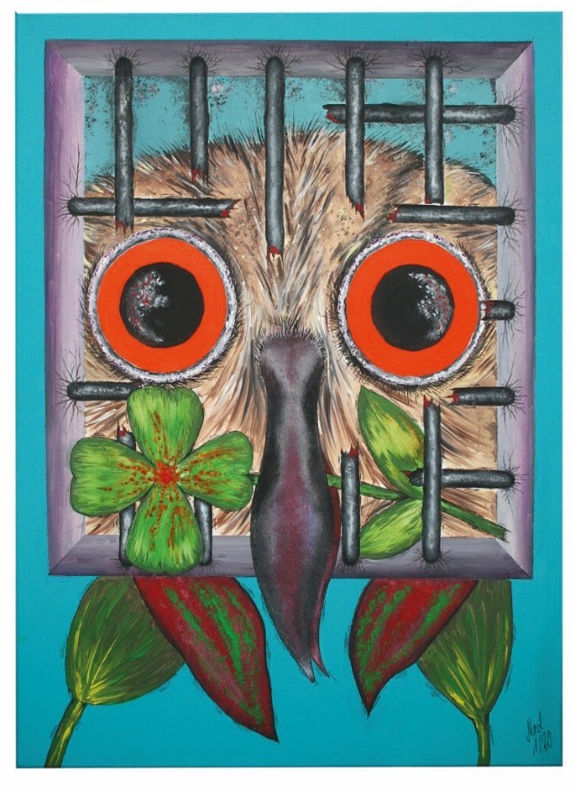 Unter dem Titel (Un)natürliche Realitäten – Kosmische Identitäten“ zeigen die beiden Kunstschaffenden Nela und Manfred Diel aus Einhausen vom 13. bis 28. Februar 2023 ihre Werke in der Rhein-Main-Neckar-Galerie im Landratsamt in Heppenheim. Das Bild zeigt Manfred Diels Werk „Die Natur bricht aus“. 