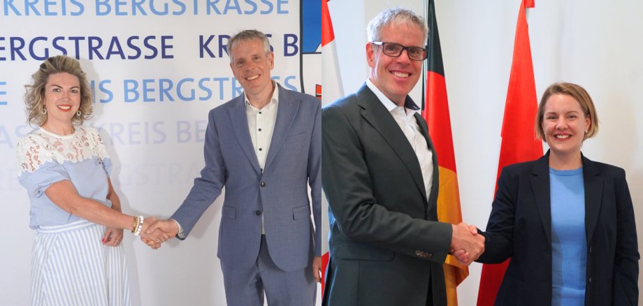 Neue Abteilungsleiterinnen Landrat Christian Engelhardt begrüßt die neue kaufmännische Betriebsleiterin des Eigenbetriebs Schule und Gebäudewirtschaft, Nicole Stöcklin und die neue kommissarische Leiterin der Abteilung Bauen, Umwelt und Denkmalschutz, Theresa Disam.
