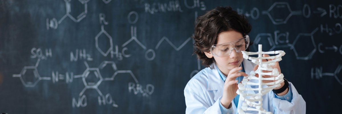 Smart pupil enjoying chemistry class at school