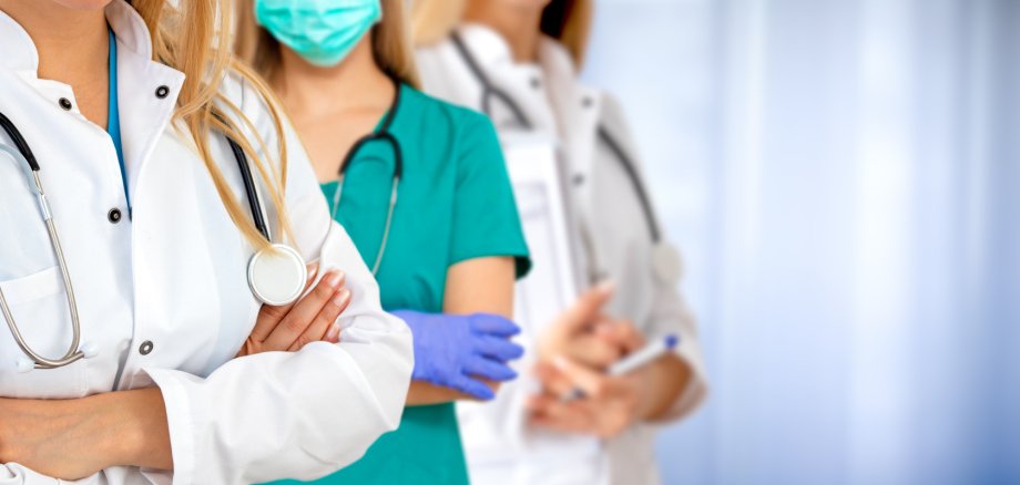 Healthcare people group. Professional doctor standing in hospita