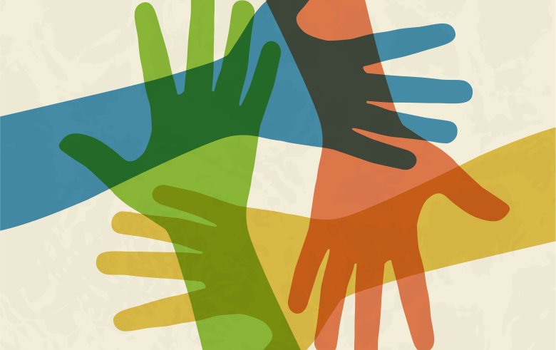 hands connecting Grafik Bunte Hände zusammen haltend