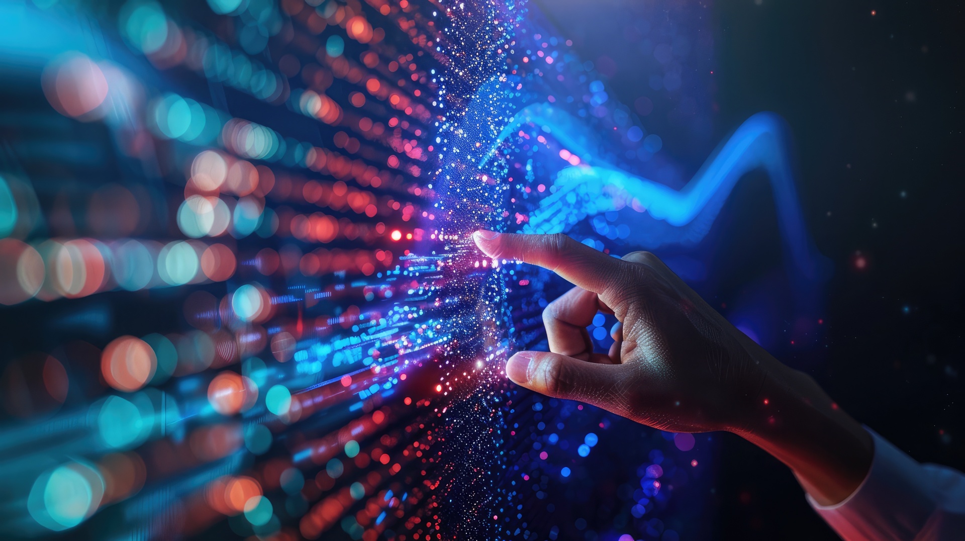 Eine Hand fährt über einen virtuellen Bildschirm - ein Symbolbild für Digitalisierung und Big Data.