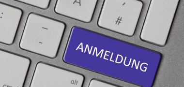 Anmeldung (blau) Tastatur mit Taste Anmeldung
