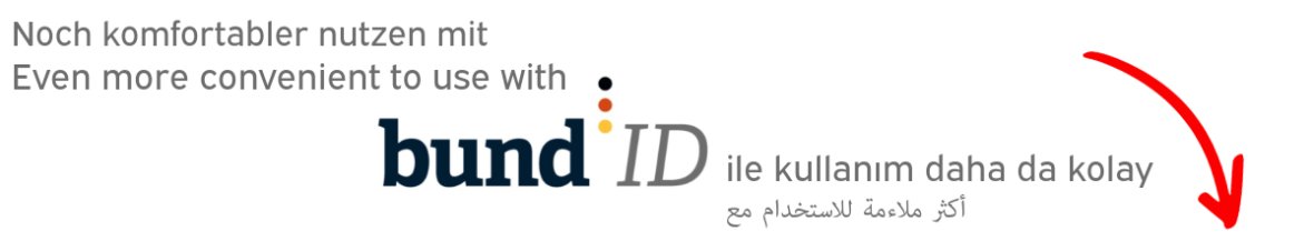 Mit einer BundID nutzt man viele Dienste noch komfortabler - der Anmeldebutton befindet sich rechts unterhalb des Headers