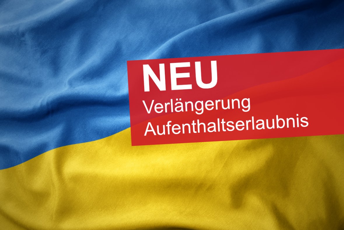 Fahne Ukraine Fahne Ukraine mit Störertext: Neu Verlängerung Aufenthaltserlaubnis
