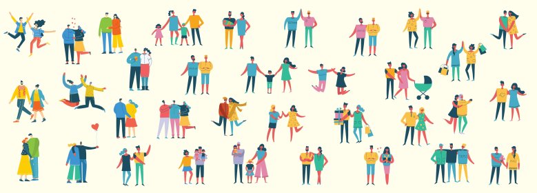 Vector illustration of different family people wi bunte Illustration von verschiedenen Familien