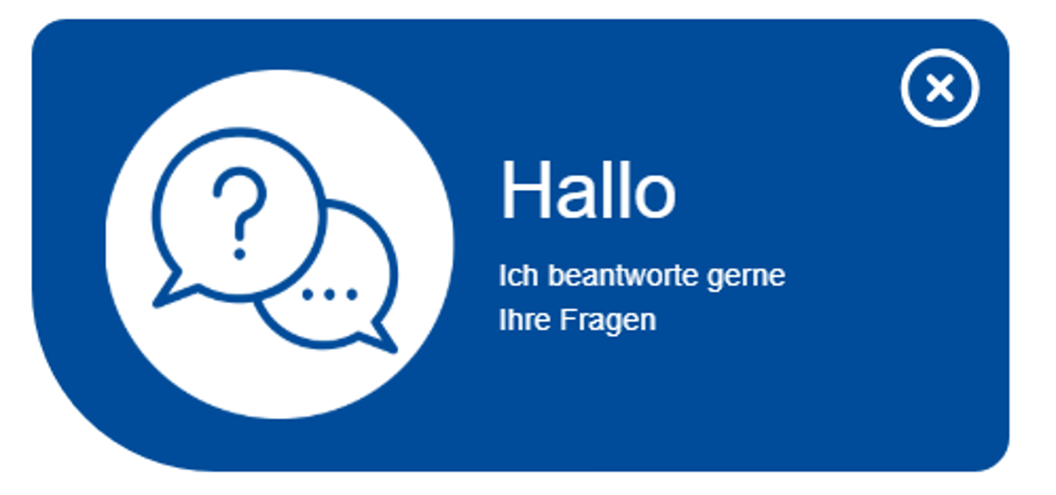 Chatbot-Bubble, wie sie auf den Seiten unten rechts gefunden wird