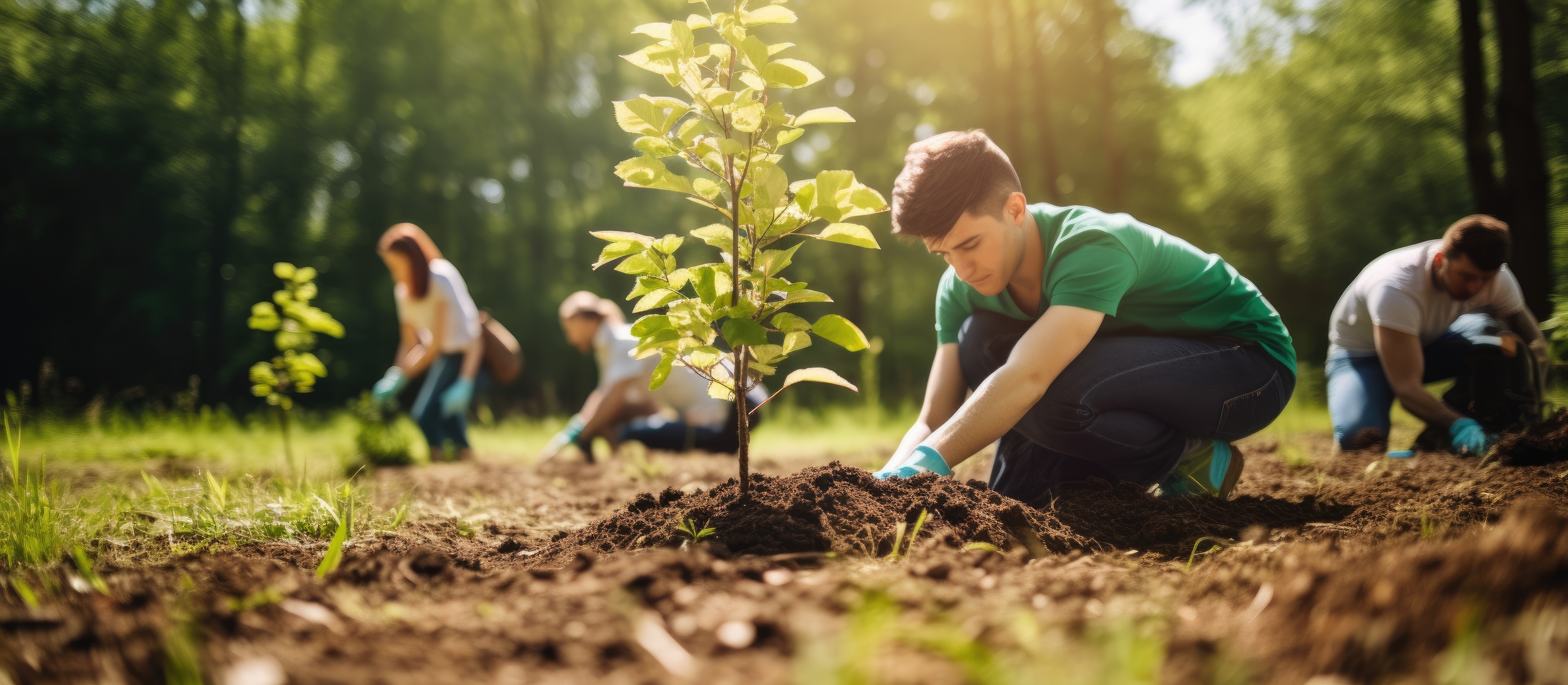 A group planting tree dirt A group planting tree dirt