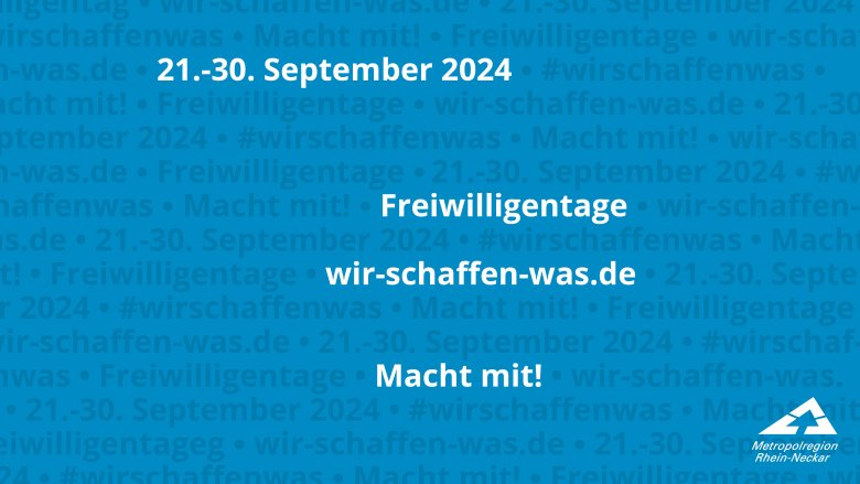 Banner zum 9.Freiwilligentag vom 21. September bis 30. September 2024. Mit Hinweis "Mach mit!" und Verweis auf Website wir-schaffen-was.de