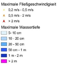 Legende Fließgeschwindigkeiten und Wasserhöhen